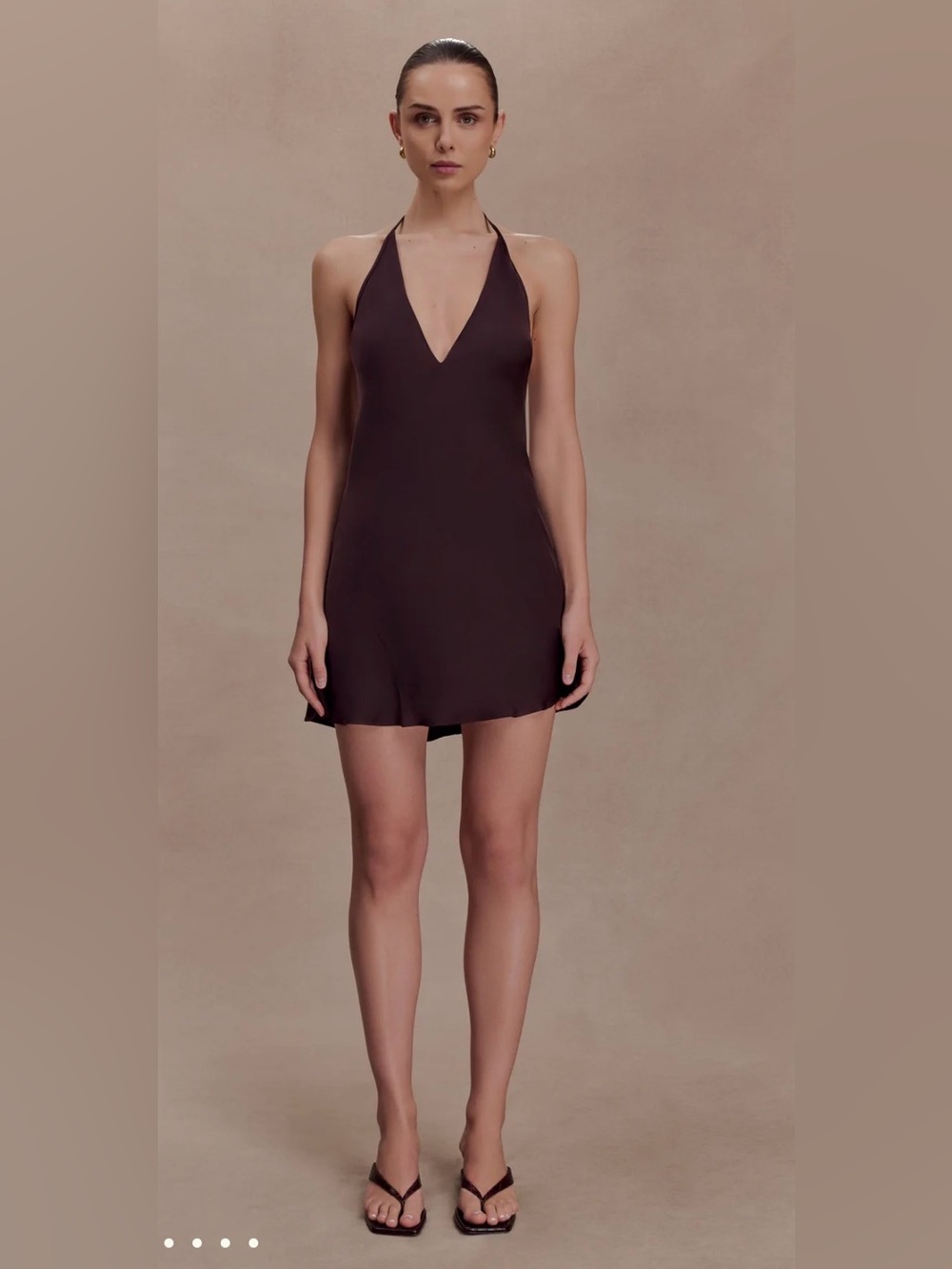 Meshki- Halter Mini Dress in chocolate brown